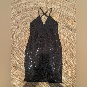 BLACK SEQUIN BODYCON MINI DRESS